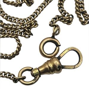 Albert pocket watch chain w gold tone dog clip thin curb Victorian vintage